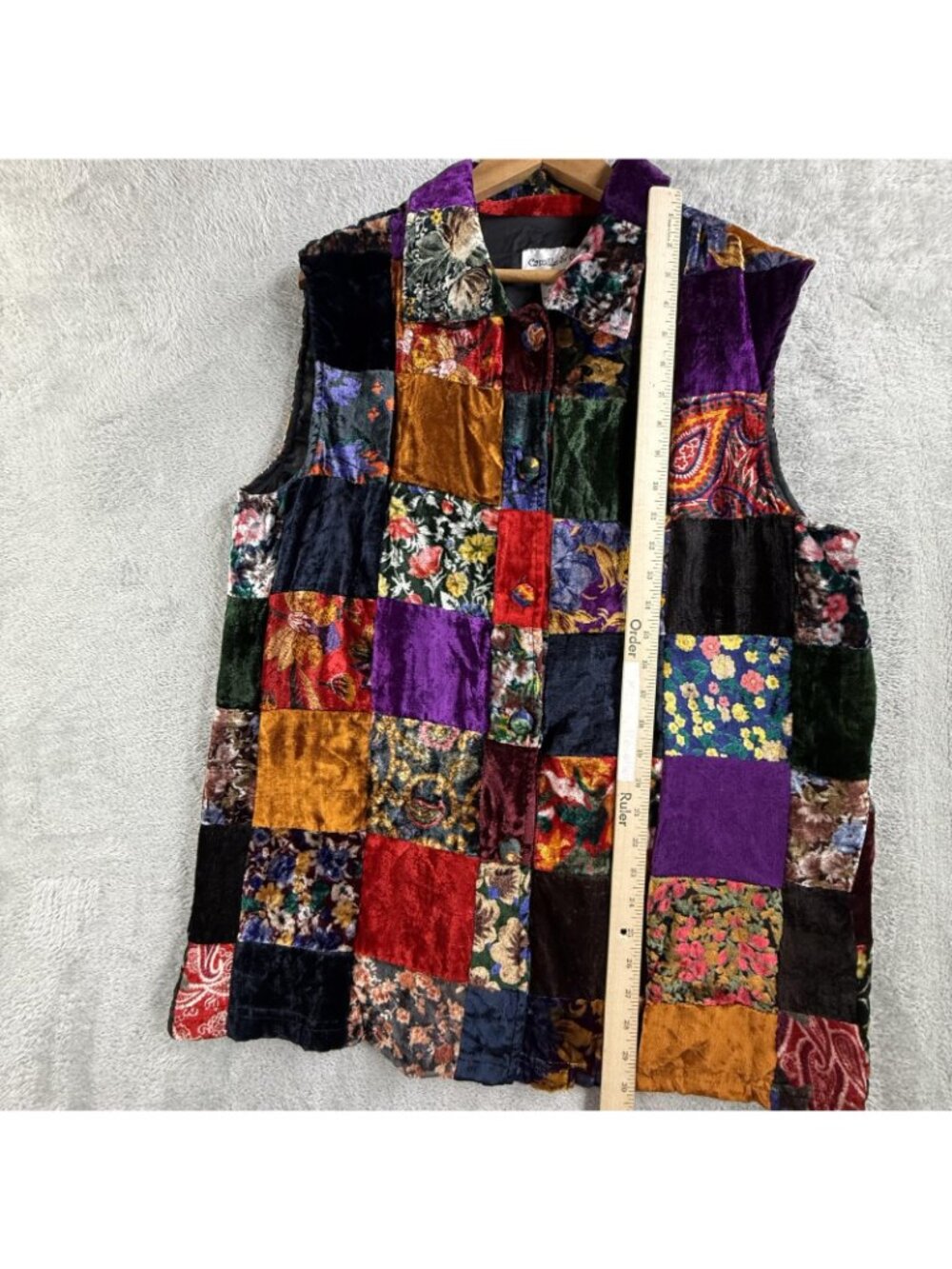 Vintage Camille & Co Vest Womens XL Velvet Patchwork Floral Boho Made USA 90s - Picture 11 of 14